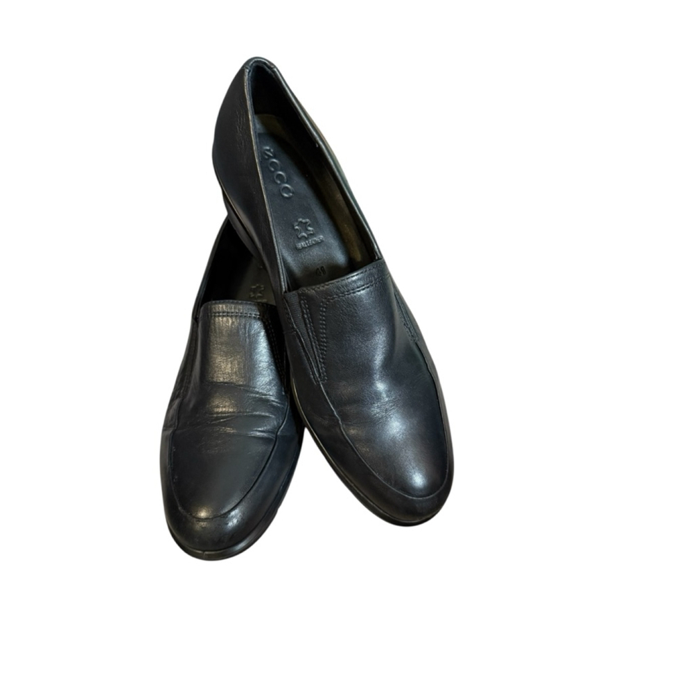 Ecco Black Leather Loafer Slip On Shoes Size 10 - Picture 2 of 10